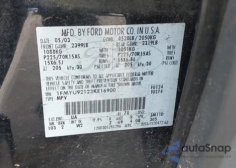 2003 Ford Escape Xls z USA, uszkodzony, nr VIN 1FMYU92123KE16900